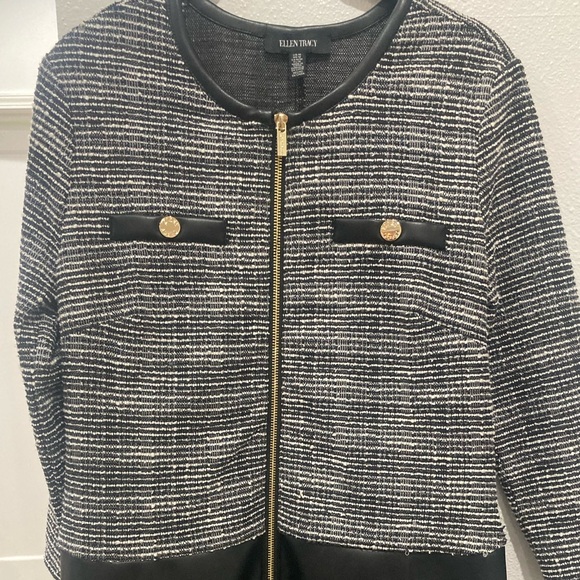 Ellen Tracy JACQUARD KNIT DRESS WITH VEGAN LEATHER SKIRT size Medium like new - Picture 8 of 11